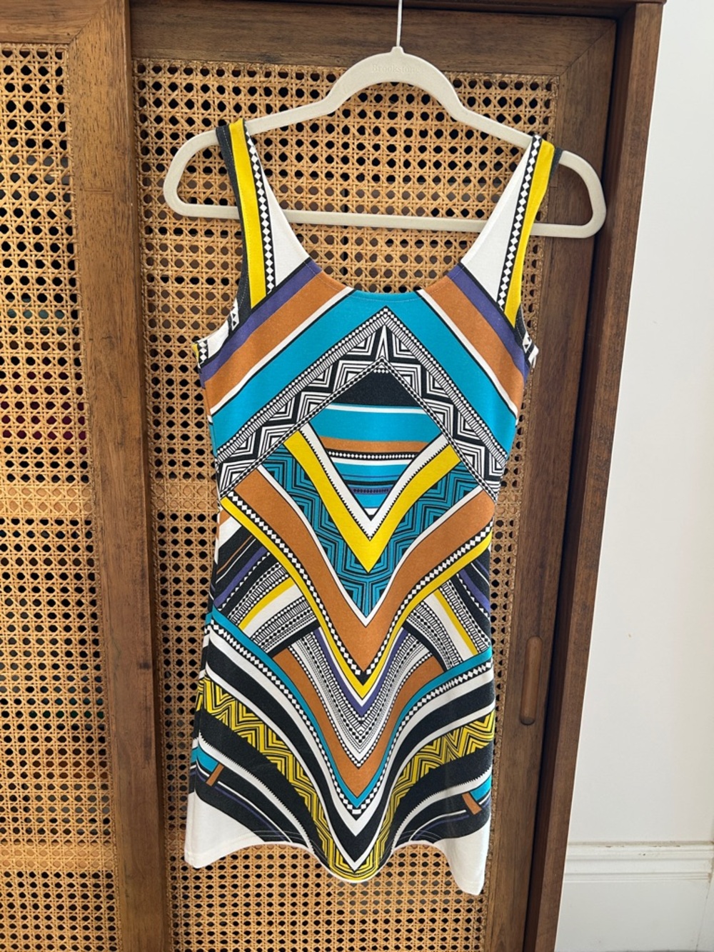 Sleeveless Geometric Print Mini Dress in Turquoise & Yellow